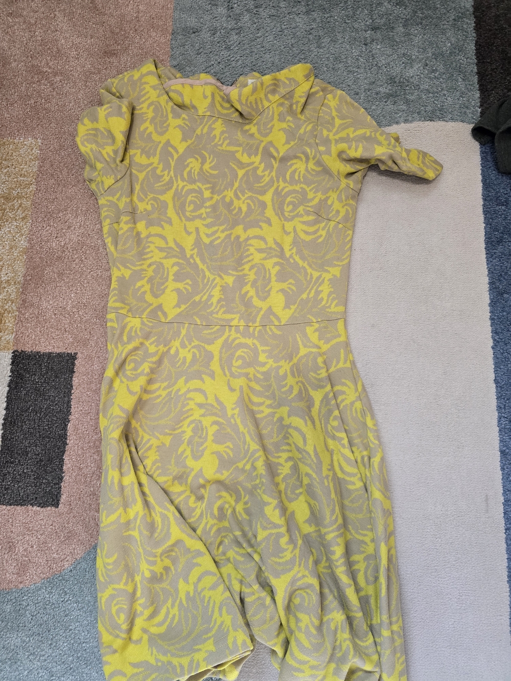 Anthropologie Yellow and Tan Floral Midi Dress